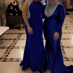 Royal blue low back sequence dress